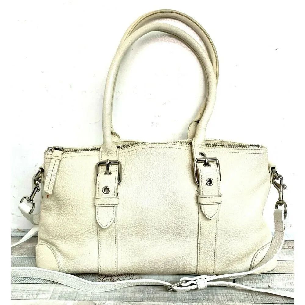 Dooney & Bourke All Weather Leather CREAM IVORY PEBBLED LEATHER ZIP SHOULDER BAG